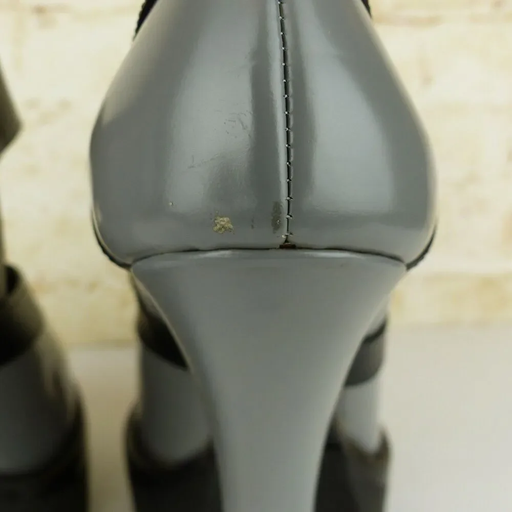 Miu Miu Fall 13 Runway Platform Heels Women 40 Gray Black Patent Mary Jane Shoes